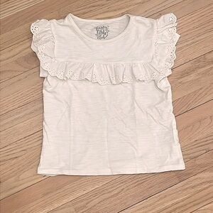 2/$10 White all cotton flutter sleeve lacy sz 7/8 top